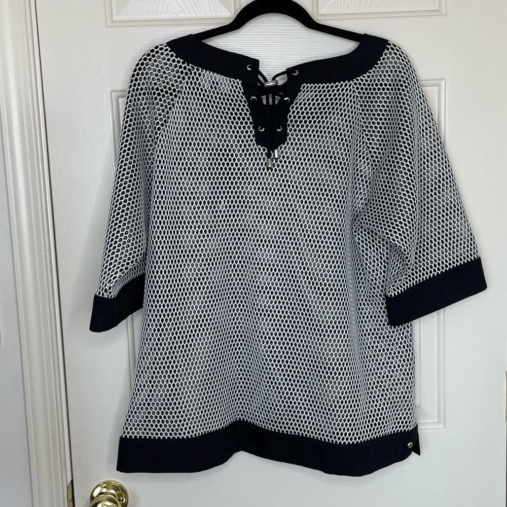 Hilton Hollis black and white mesh string tie swim vacation top shirt | XL - Picture 2 of 12